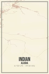 Retro US city map of Indian, Alaska. Vintage street map.