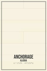 Retro US city map of Anchorage, Alaska. Vintage street map.