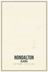 Retro US city map of Nondalton, Alaska. Vintage street map.