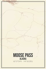 Retro US city map of Moose Pass, Alaska. Vintage street map.
