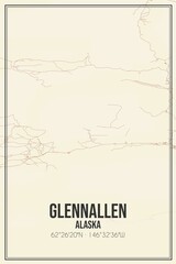 Retro US city map of Glennallen, Alaska. Vintage street map.