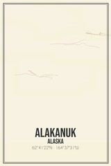 Retro US city map of Alakanuk, Alaska. Vintage street map.