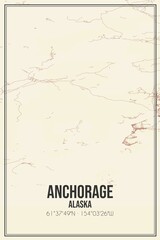 Retro US city map of Anchorage, Alaska. Vintage street map.