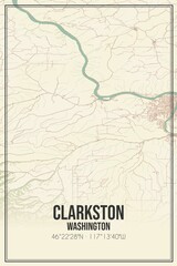 Retro US city map of Clarkston, Washington. Vintage street map.