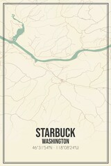 Retro US city map of Starbuck, Washington. Vintage street map.