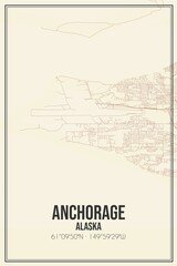 Retro US city map of Anchorage, Alaska. Vintage street map.