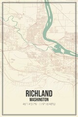 Fototapeta premium Retro US city map of Richland, Washington. Vintage street map.