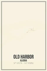 Retro US city map of Old Harbor, Alaska. Vintage street map.
