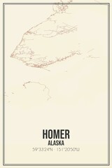 Retro US city map of Homer, Alaska. Vintage street map.