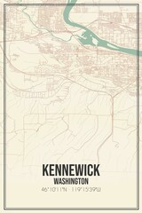 Retro US city map of Kennewick, Washington. Vintage street map.