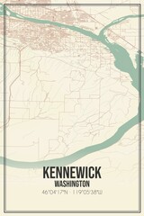 Fototapeta na wymiar Retro US city map of Kennewick, Washington. Vintage street map.