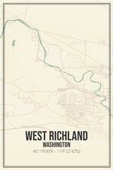 Retro US city map of West Richland, Washington. Vintage street map.