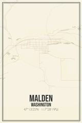 Retro US city map of Malden, Washington. Vintage street map.