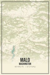 Retro US city map of Malo, Washington. Vintage street map.