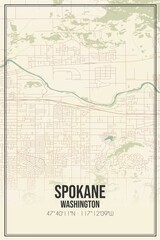 Retro US city map of Spokane, Washington. Vintage street map.