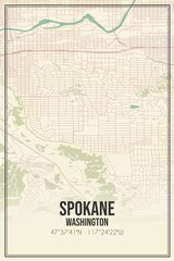 Retro US city map of Spokane, Washington. Vintage street map.
