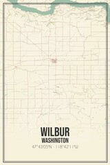 Retro US city map of Wilbur, Washington. Vintage street map.