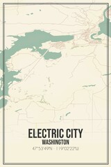 Retro US city map of Electric City, Washington. Vintage street map.