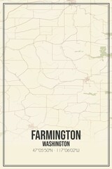 Retro US city map of Farmington, Washington. Vintage street map.