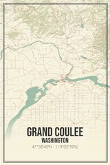 Retro US city map of Grand Coulee, Washington. Vintage street map.