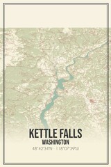 Retro US city map of Kettle Falls, Washington. Vintage street map.