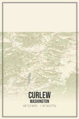 Retro US city map of Curlew, Washington. Vintage street map.
