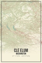 Retro US city map of Cle Elum, Washington. Vintage street map.