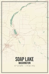 Retro US city map of Soap Lake, Washington. Vintage street map.