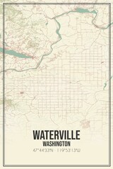 Retro US city map of Waterville, Washington. Vintage street map.