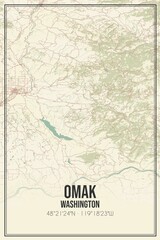 Retro US city map of Omak, Washington. Vintage street map.