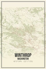 Retro US city map of Winthrop, Washington. Vintage street map.