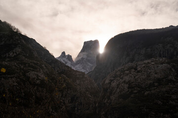 sunset in the summit of Naranjo de Bulnes peak, in Picos de Europa National Park, Spain