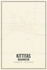 Retro US city map of Kittitas, Washington. Vintage street map.
