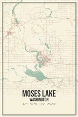 Retro US city map of Moses Lake, Washington. Vintage street map.