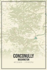 Retro US city map of Conconully, Washington. Vintage street map.