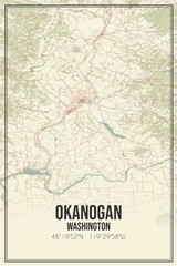 Retro US city map of Okanogan, Washington. Vintage street map.