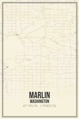 Retro US city map of Marlin, Washington. Vintage street map.