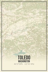 Retro US city map of Toledo, Washington. Vintage street map.