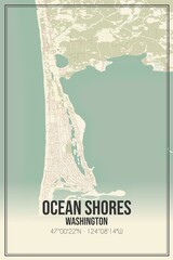 Retro US city map of Ocean Shores, Washington. Vintage street map.