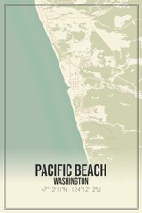 Retro US city map of Pacific Beach, Washington. Vintage street map.