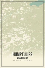 Retro US city map of Humptulips, Washington. Vintage street map.