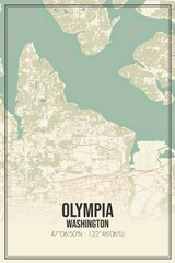Retro US city map of Olympia, Washington. Vintage street map.