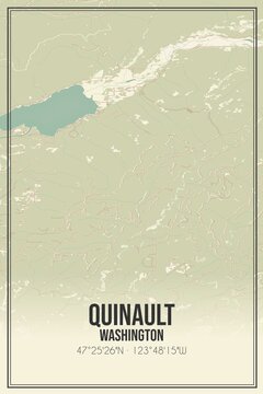 Retro US city map of Quinault, Washington. Vintage street map.