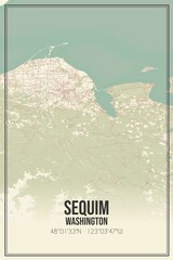 Retro US city map of Sequim, Washington. Vintage street map.