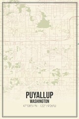 Retro US city map of Puyallup, Washington. Vintage street map.