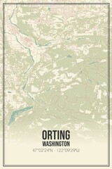 Retro US city map of Orting, Washington. Vintage street map.