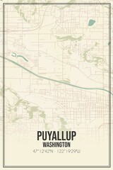 Retro US city map of Puyallup, Washington. Vintage street map.