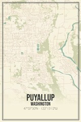 Retro US city map of Puyallup, Washington. Vintage street map.