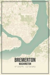 Retro US city map of Bremerton, Washington. Vintage street map.
