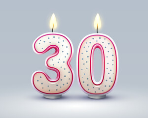 Happy Birthday years. 30 anniversary of the birthday, Candle in the form of numbers. Vector